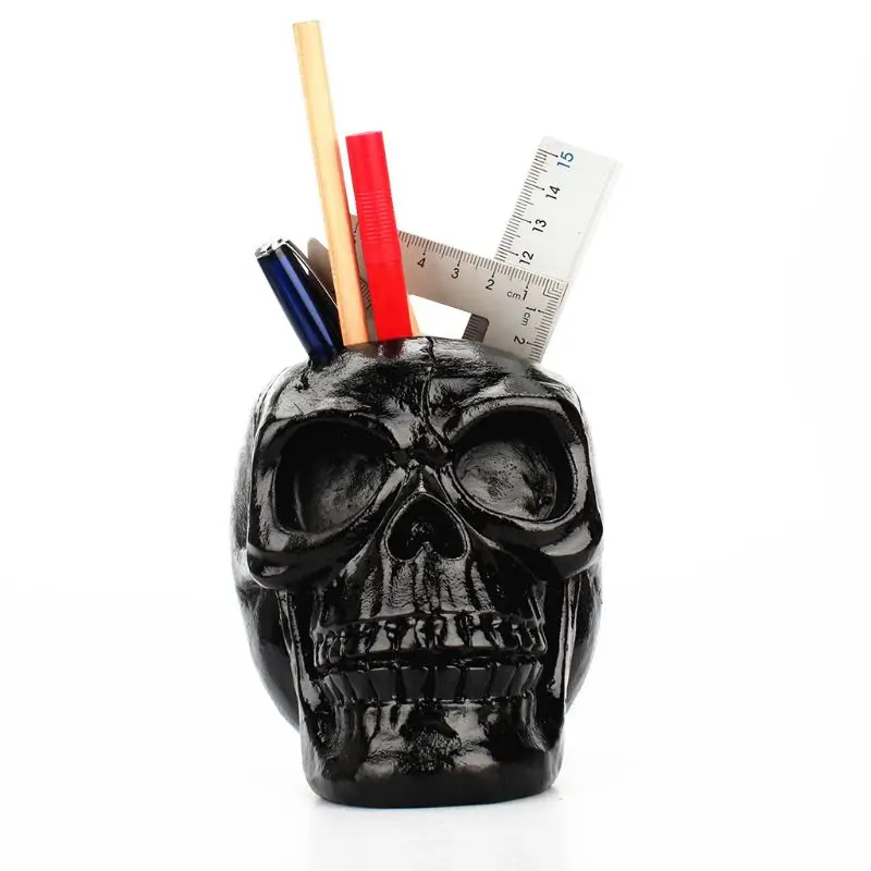 

Black Skull Ornament Skeleton Pen Holder Desktop Pencil Organizer Makeup Storage