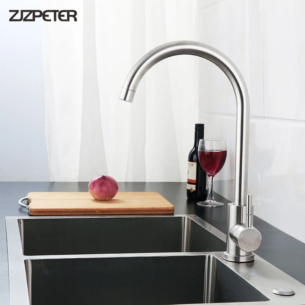 Stainless steel single hole kitchen sink single-handle metal wire drawing sink household faucet high style wash basin mixing val