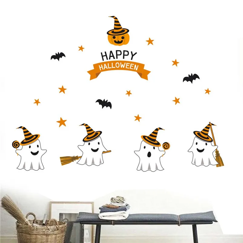 Cute little Ghost PVC Sticker Halloween Wall Sticker Wallpaper Living Room Decoration Vinilos Decorativos Para Paredes 40JUL2903