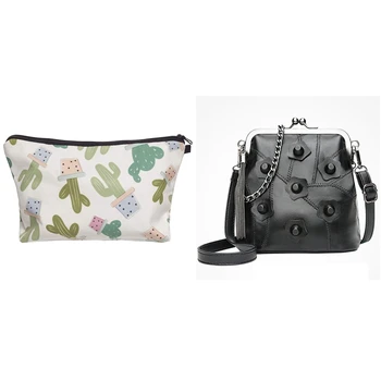 

1 Pcs Wash Bag Makeup Pouch for Girls Or Women(Cacti) &1 Pcs Mini Chain Sheepskin Women Shoulder Bags Handbags