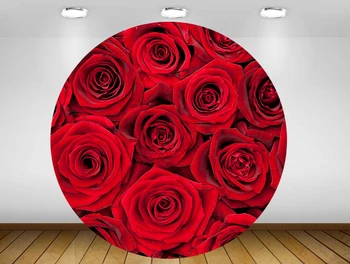 

Round Circle Background Backdrop Red Rose Wedding Flower Floral Bridal Shower Birthday Party Decor Candy Table Fabric