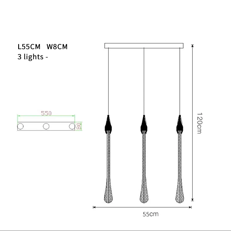 L55 W80 H120cm Роскошный хрустальный светодиодный подвесной светильник лестница длинная водяная капля кухня ресторан прямоугольная Подвесная лампа lampy wiszace - Цвет корпуса: L55 W80 H120cm