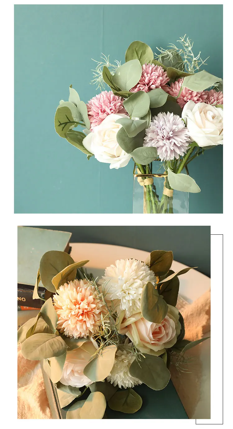 JAROWN Artificial Roses Bouquet Simulation Plants Fake Flowers Wedding Bridesmaids Holding Flowers Home Decorations (16)