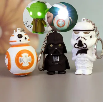 

Disney 1PCS LED Flash Light Sound Star Wars Keychain Darth Vader BB8 Master Yoda Key Chain Keyring StarWars Characters Doll
