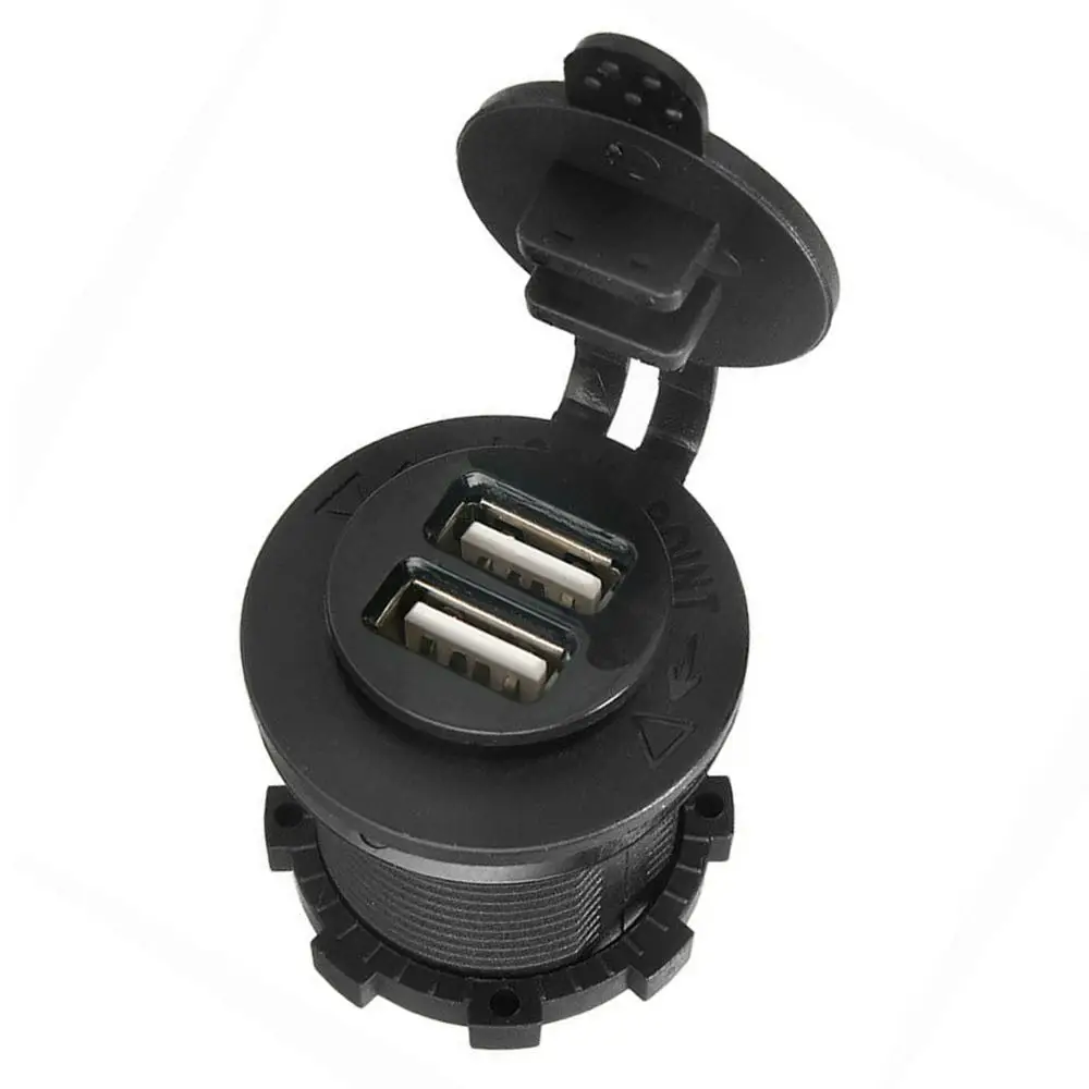 Автомобиля с двумя портами USB Зарядное устройство Крышка для мото Авто Грузовик ATV 12 V-24 V Dual USB Автомобильное зарядное устройство разъем для монтажа на Зарядное устройство Мощность адаптер автомобильные аксессуары - Название цвета: Черный