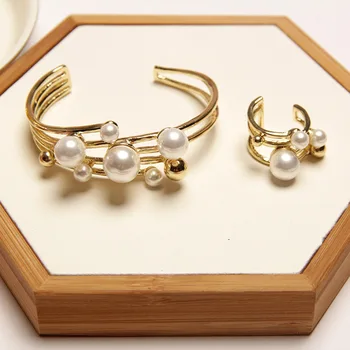 

Personality Pearl Big Cuff Bracelet For Women 2020 New Trendy Jewelry Multi Layers Statement Bangles Gifts
