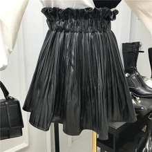 Осенне-зимняя Милая юбка с высокой талией в виде лотоса, женская короткая плиссированная юбка, новые юбки из искусственной кожи для девушек и студентов, Jupe Femme