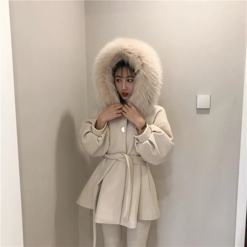 EAD зима меховой воротник толстое пальто женское длинное пальто с отворотом Корейский темперамент тонкое шерстяное пальто