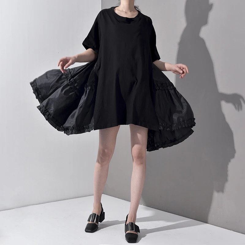 New Fashion Style Pleated Split Joint Loose Oversize Big Size Dress Fashion Nova Clothing