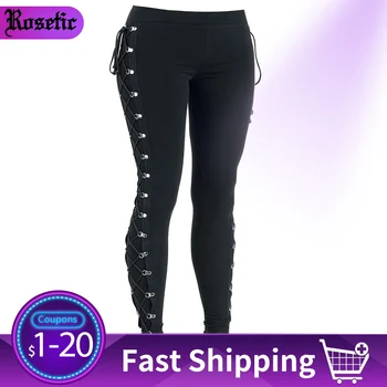 

Rosetic 2019 Fall Casual Gothic Office Lady Punk Style Women Leggings Plain Thin Cotton Straight Female Black Leggings Summer