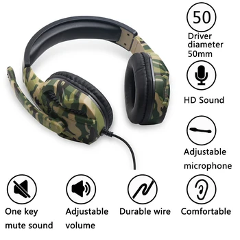 

Stereo Headphones Camouflage Deep Bass Headphones With Microphone Suitble Computer Switch Game Player Headphones For PS4