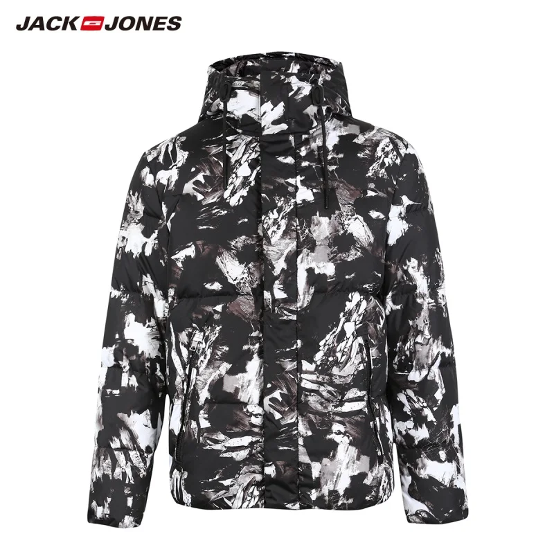 JackJones мужской зимний пуховик с капюшоном с принтом короткая парка пальто мужская одежда 218412546