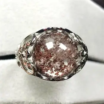 

15x12mm Top Natural Ghost Phantom Quartz Crystal Ring For Woman Man Oval Beads Garden Stone Silver Adjustable Ring Jewelry AAAAA