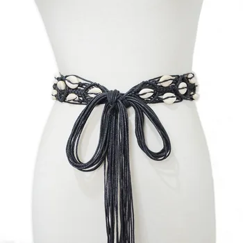 

Luxure Brand 2020 New Colorful Shell Woven Belt Wax Rope Hand-beaded Thin Waist Rope Bohemian Ethnic Style Ladies Belt Bg-1507