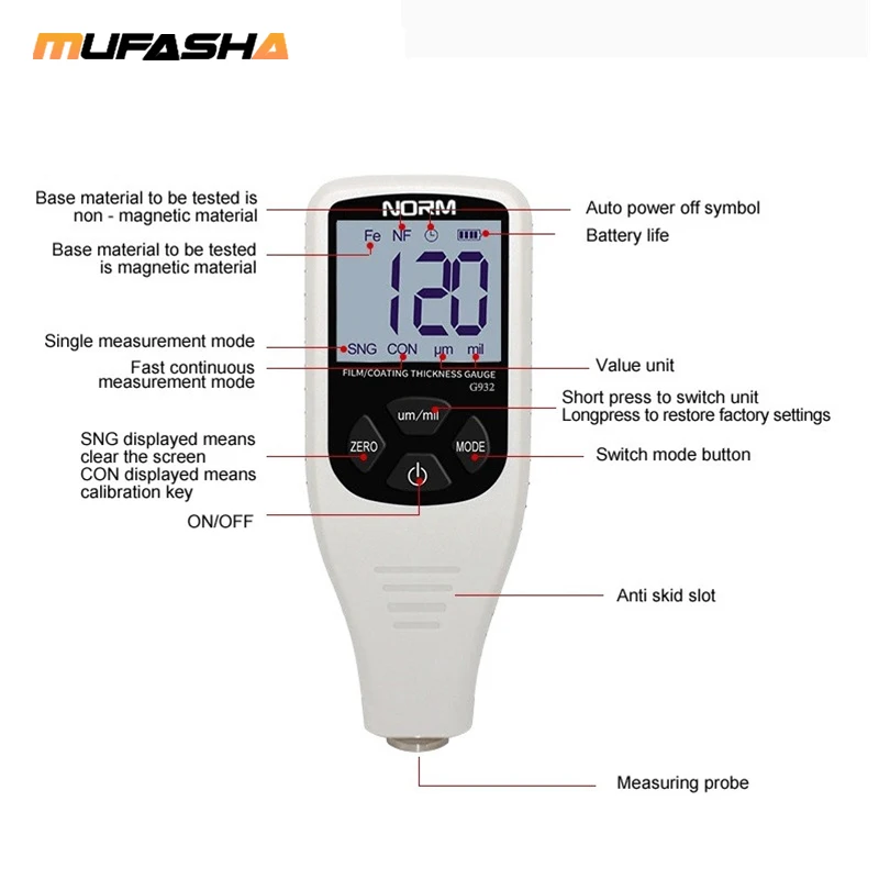 Измеритель толщины покрытия Высокоточный тестер толщины неразрушительной краски диапазон измерения 0~ 1300um
