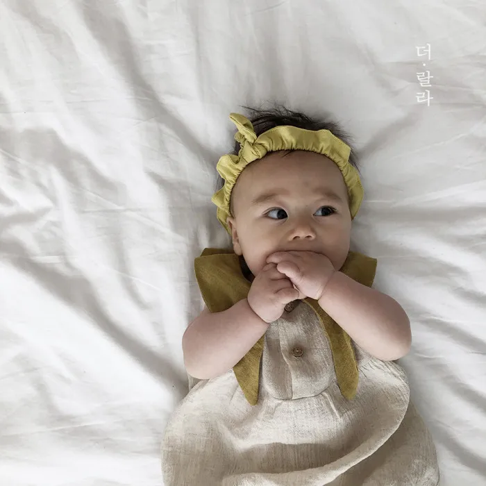 Летние Боди в Корейском стиле из чистого хлопка с большим отложным воротником для маленьких девочек, Свободные повседневные комплекты без