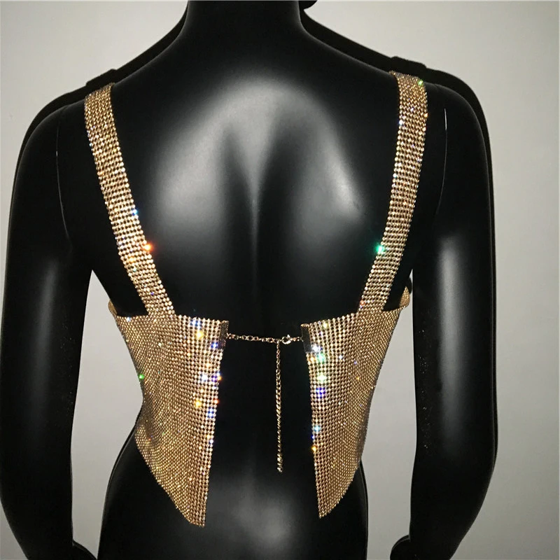 silk camisole Bling Rhinestones Party Crop Top 2022 Fashion Solid Backless Straps Full Diamonds Sequins Cami Cropped Top for Women camisole bra