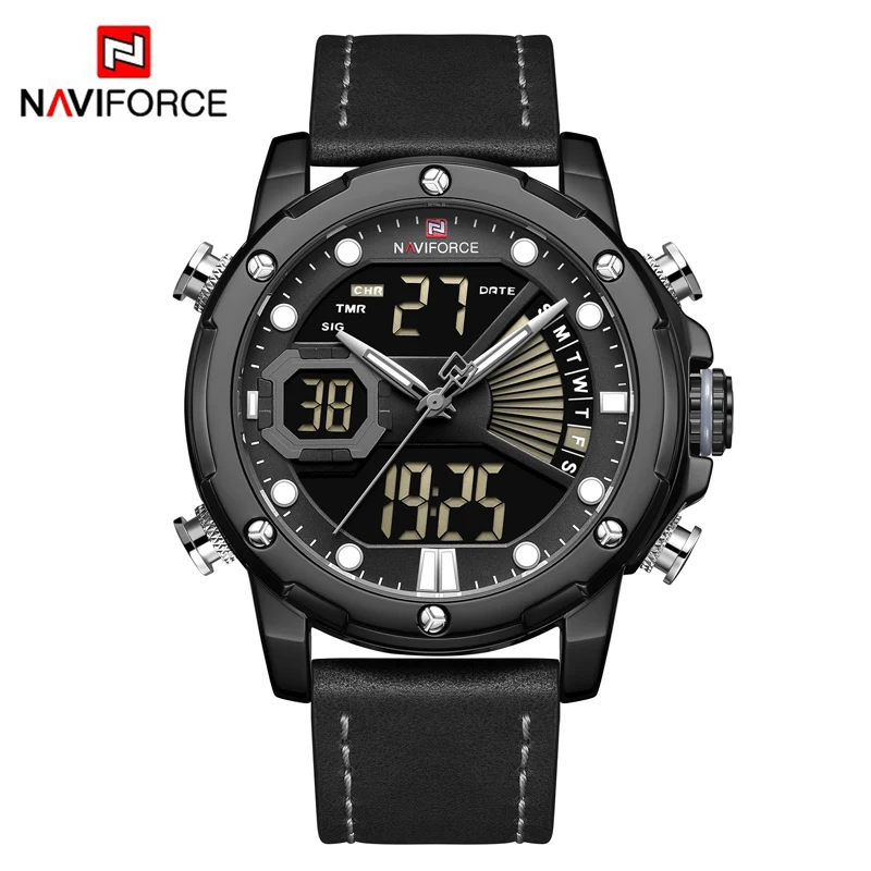Black White Мужские часы Топ люксовый бренд NAVIFORCE модные кварцевые часы с двойным дисплеем Мужские Аналоговые цифровые водонепроницаемые часы Relogio Masculino - Цвет: Black White