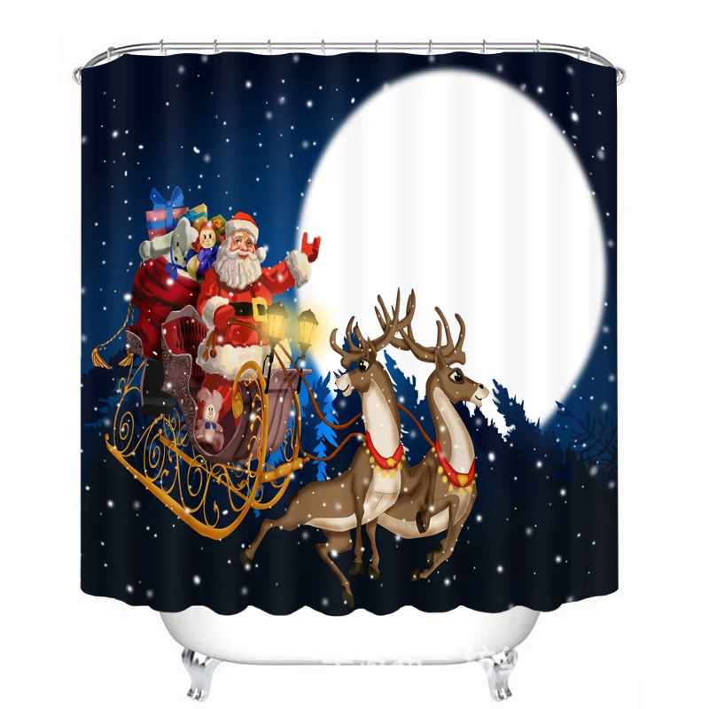 Занавеска для ванной водонепроницаемый подарок Санта Клаус Лось Луна украшения ванной комнаты