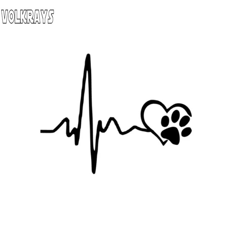 Volkrays Fashion Car Sticker Heartbeat Lifeline and Paw Cat Dog Heart Love Accessories Reflective Vinyl Decal 10cm*13cm | Автомобили и