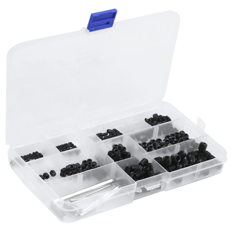 

300pcs M3 M4 M5 M6 M8 Hex Head Socket Hex Grub Screw Set Assortment Kit 12.9 Class Black Alloy Steel