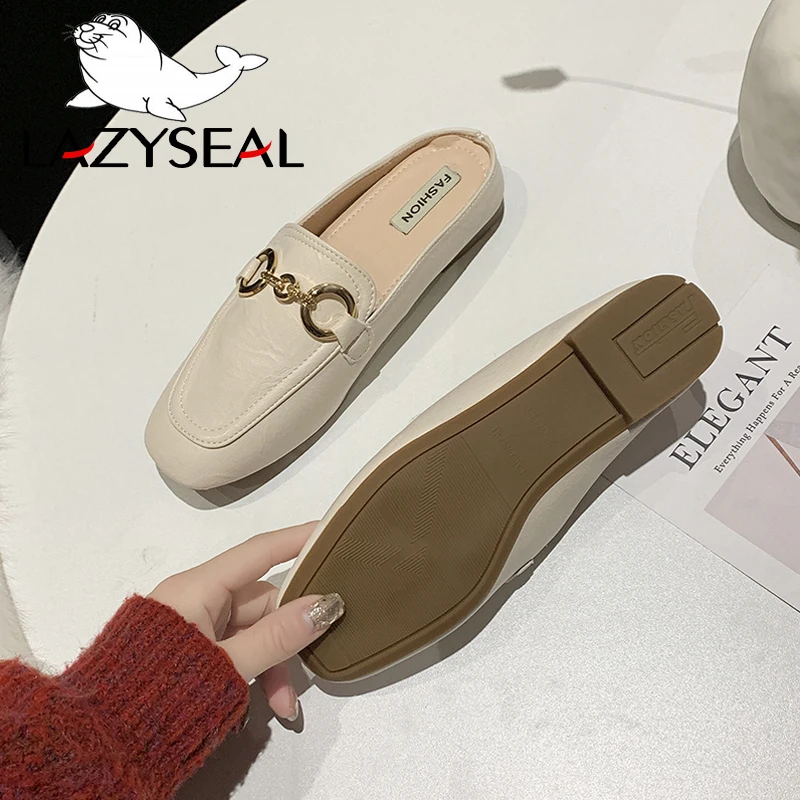 LazySeal/женские шлепанцы без задника на плоской подошве с металлической пряжкой