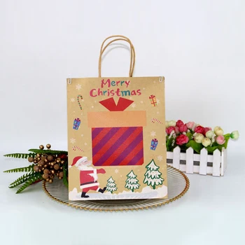 

12pcs Large Capacity Holiday Reusable DIY Graffiti Brown Paper Cute Universal Candies Cookies Christmas Gift Bag For Presents