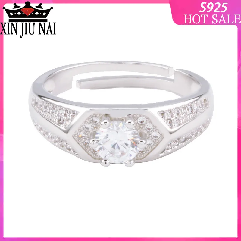 Luxury platinum-plated male diamond ring micro-set classic single-diamond movable mouth adjustable business | Украшения и