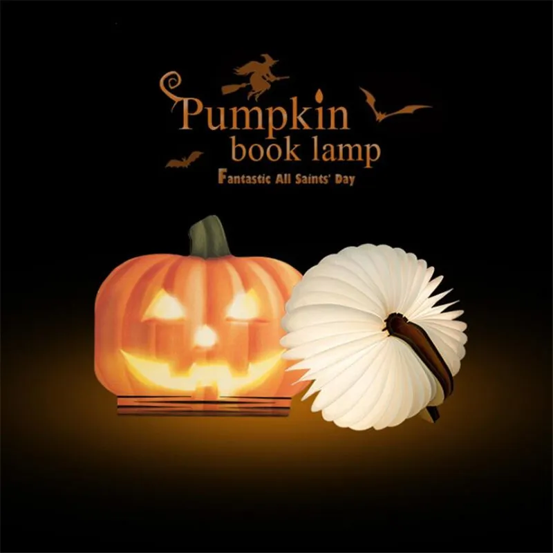 Pumpkin LED Book Lamp Creative Halloween Decoration Night Light Cartoon Colorful Folding Paper Book Lampe Xmas Christmas Decor