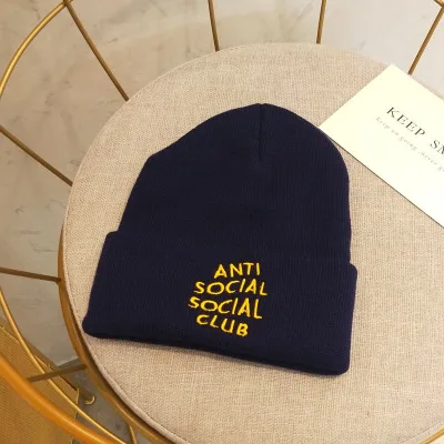 Зимняя шерстяная шапка с надписью «ANTI SOCIAL ClUB» для мужчин и женщин, шапка хип-хоп, вязаная шапка, шапка, шапки