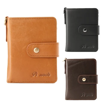 

AUAU-PI UNCLE Brand Leather RFID Retro Wallet Men's Coin Bag Short Wallet Small Zipper Wallet with Card Holder