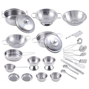 

25Pcs Stainless Steel Cooking Playset Kids House Kitchen Toys Children Pretend Play Cookware