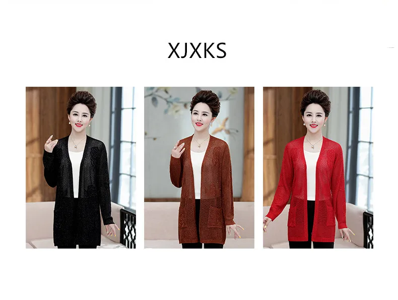 XJXKS Women long cardigan autumn new loose plus size comfortable wool knitted cardigan fashion hollow women sweater