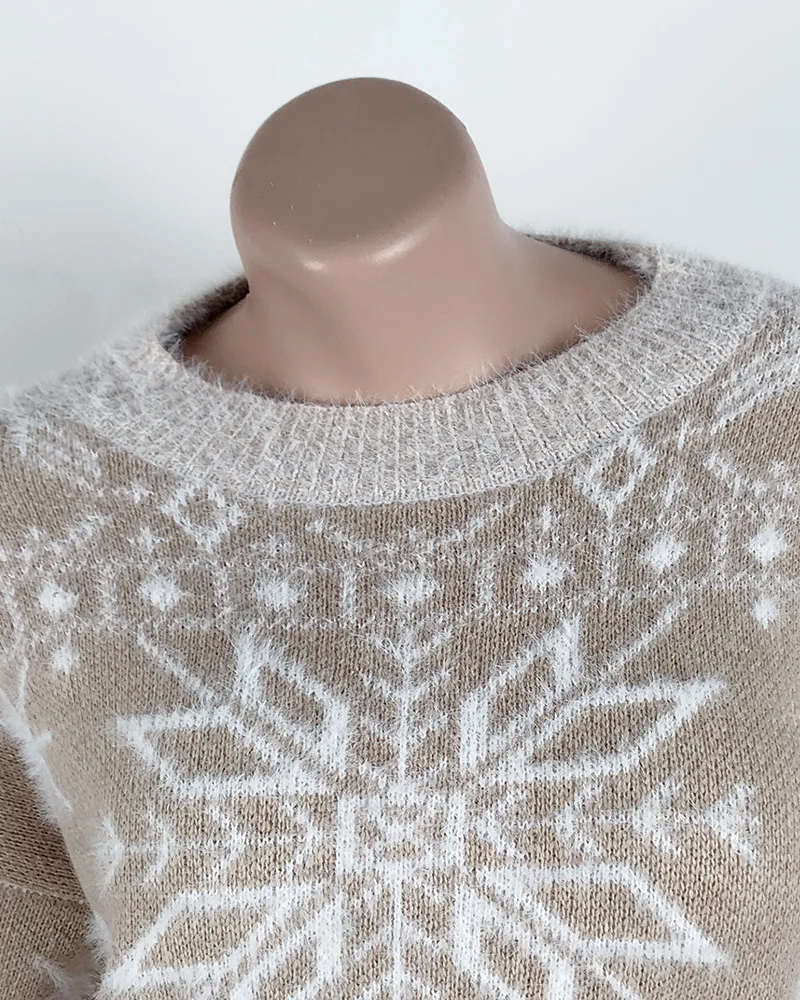 Мохеровый вязаный свитер размера d размера плюс, Женский Повседневный теплый вязаный Зимний пуловер со снежинками, Рождественский свитер, джемпер