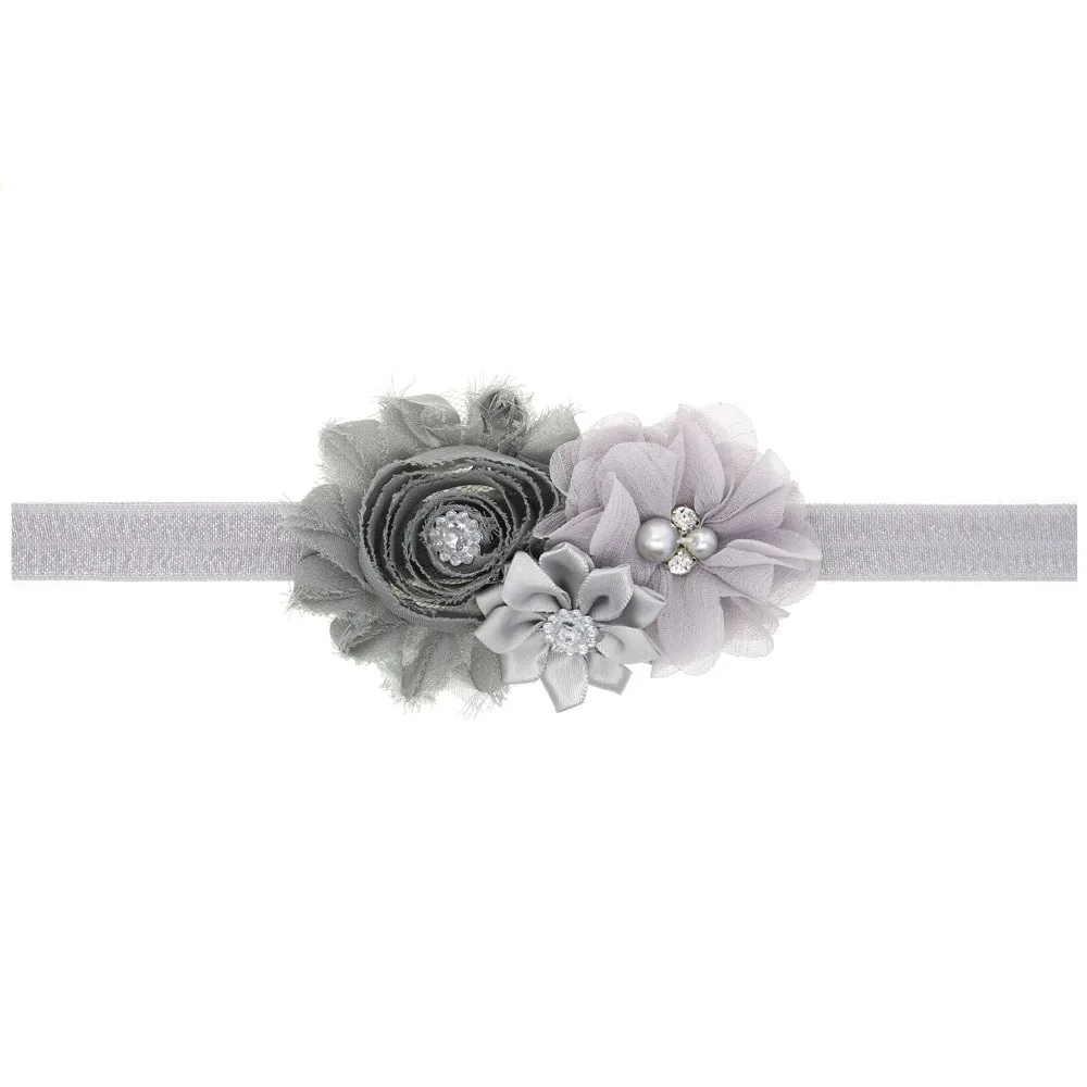 Baby Hairband Младенческая Оголовье Большой Многоцветный Шифон Потертый Цветок Поддельные Кристалл Малыша Эластичный Резинка Для Волос