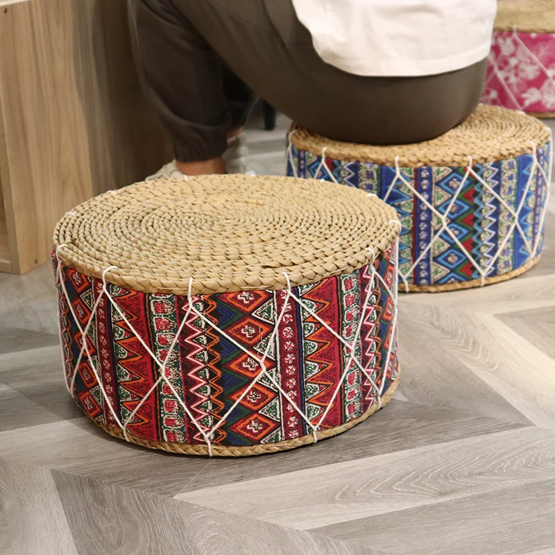 

Nordic Simple Handmade Futon Cushion Japanese Tatami Straw Fabric Stool Padded round Bay Window Bohemian Mat