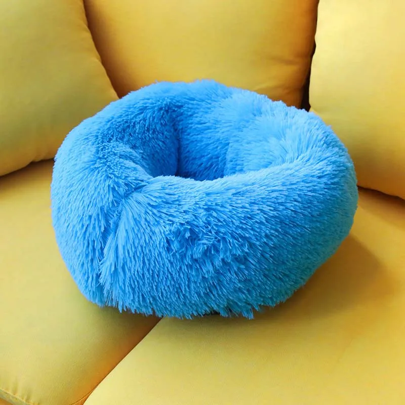 Мягкий длинный круглый плюшевый домик для кошек подстилка-кровать для маленьких собак зимняя теплая Лежанка товары для кошек - Цвет: Синий
