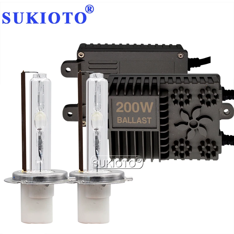 SUKIOTO Full Set High Bright 200W HID Xenon Kit 12V Slim HID Conversion Ballast HID H1 H3 H8 H11 HB3 HB4 D2H H7 Xenon Lamp Bulb