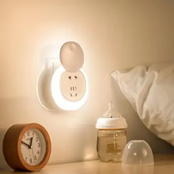 

Wireless Remote Control Night Light Socket Lamp Mini Light Sensor Control Creative Bedside Sleep Lamp Bedroom Lighting