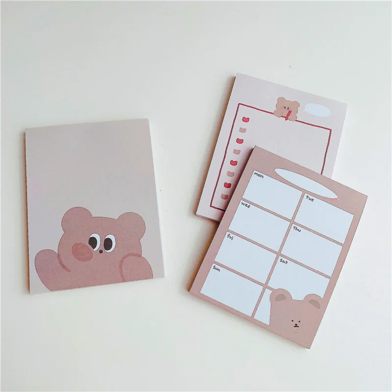 Korean Ins Cute Brown Bear Memo Pad Student Cartoon Mini Notepad ...