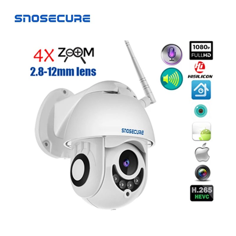 SNOSECURE Беспроводная ip камера с зумом 2 8 12 мм/4x HD1080P внешняя PTZ Onvif мегапиксельная