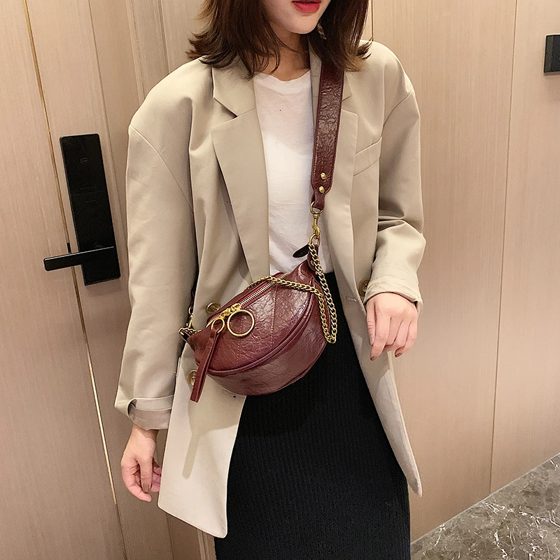 Fashion Quality Leather Small Bags For Women New Chain Shoulder Messenger Bag Simple Waist Pack Lady Handbags And Purses