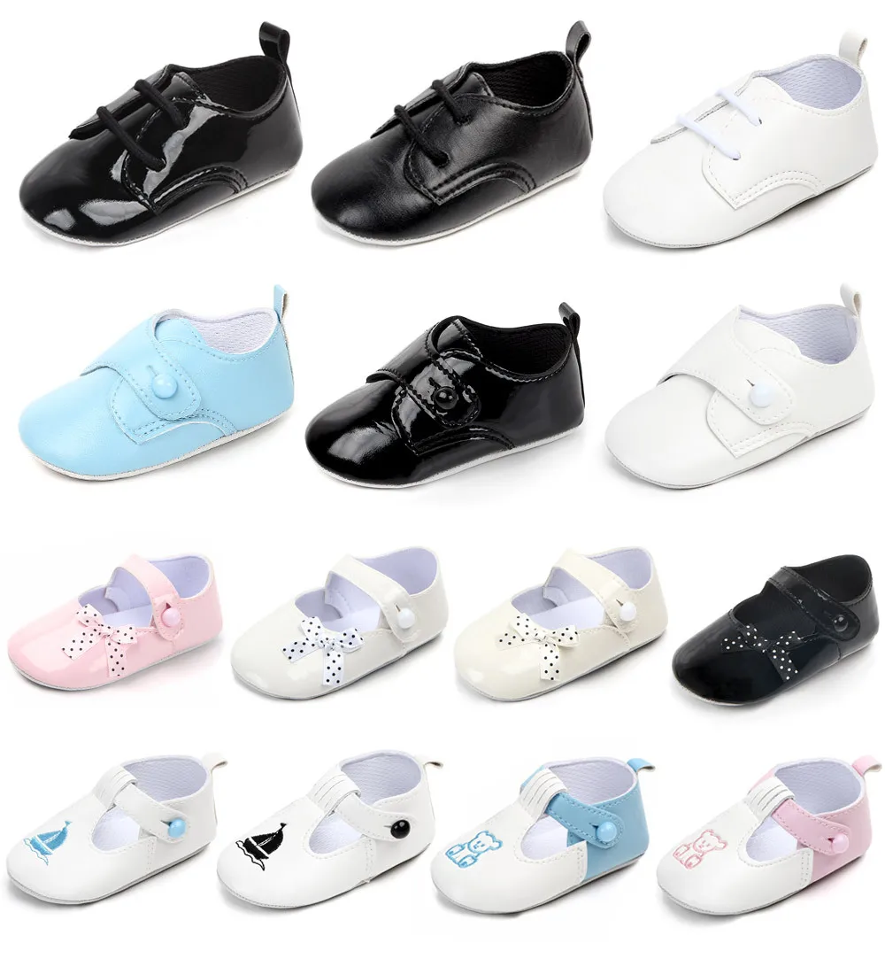 Neugeborenes Baby Schuhe Kleinkind Leder Mokassins Erste Walker Casual Sneaker Weiche Sohle Infant Solide Weiß Schwarz Schuh für Walking