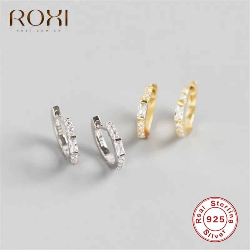 ROXI, 925 пробы, серебряные, прозрачные, циркониевые, круглые серьги-гвоздики для женщин, квадратные, Кристальные, круглые серьги, корейские ювелирные изделия, свадебные серьги