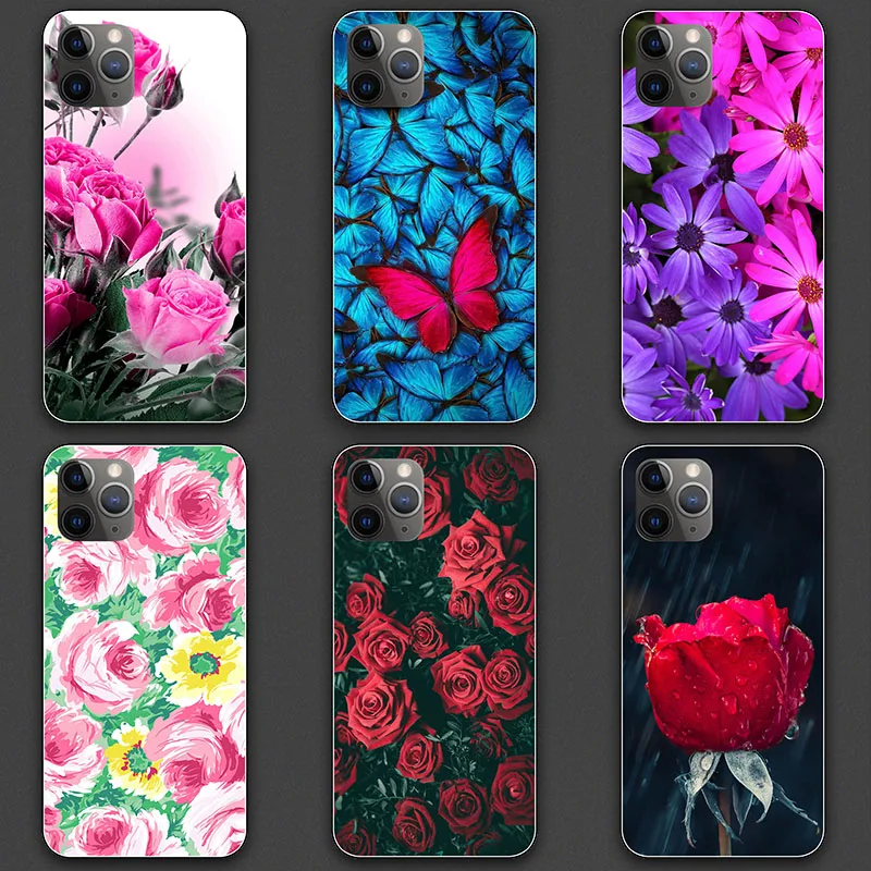 Cover Phone Case Per Iphone 11 Por Max X Xr Xs Max 8 7 6 6S Plus 5C Ipod Touch 5 6 7 Bellissimi Fiori Custodie Per Telefoni In Tpu Nero