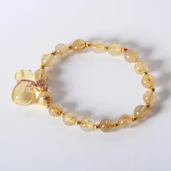 

Wholesale Gold Hair Natural Stone Bracelets Crystal With Money Bag Pendant Bracelets Lucky for Women Girl Crystal Jewelry