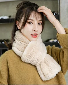 beige Однотонный шарф из кроличьего меха Рекс осень зима женский корейский Джокер длинный женский платок воротник из кроличьего меха утолщенный шейный платок - Цвет: beige