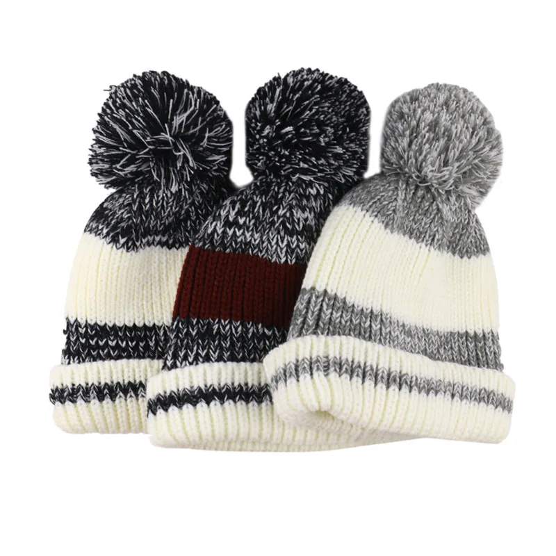 

Korean college style Plush wool hat horizontal stripe acrylic knitted lining winter ear protection warm hat trend