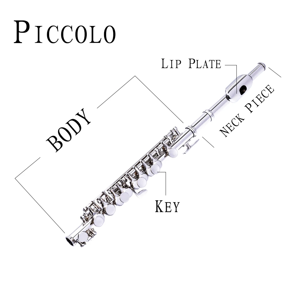Excellent Nickel Plated C Key Piccolo Silver Color W/ Case Cleaning Rod And Cloth And Gloves Cupronickel Piccolo Set