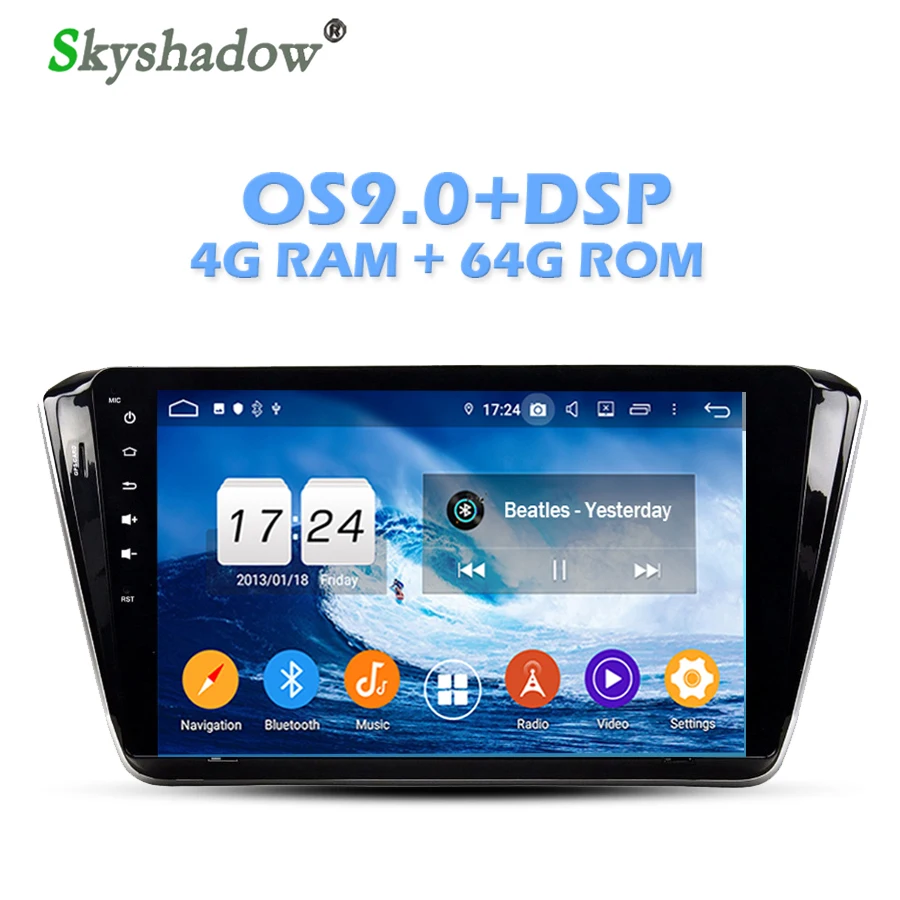 Android 9,0+ 4 Гб+ 64 Гб Восьмиядерный автомобильный аудио DVD gps радио 4 Гб ram Bluetooth 4,2 wifi 4G 64 Гб rom для Skoda Superb